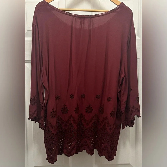 Sonoma Women’s Embroidered Cranberry Blouse Size XXL - Picture 2 of 5
